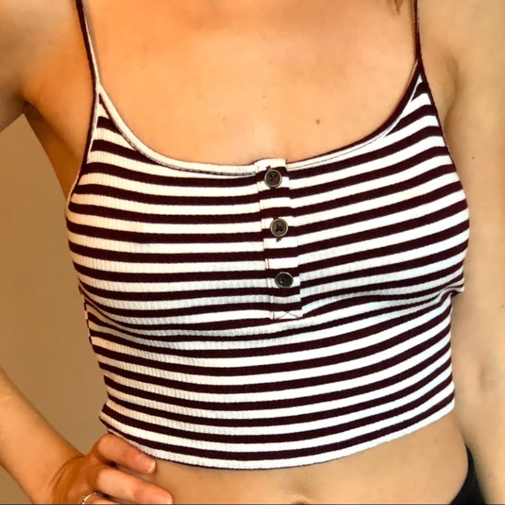 Maroon and White Striped Crop Top
